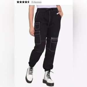 Hot Topic, Black Denim Cargo Joggers with Contrast Stitching, K-Pop, Size Small